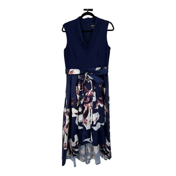 SLNY Floral Pleated high low sleeveless dress blue size 10 - Picture 2 of 8